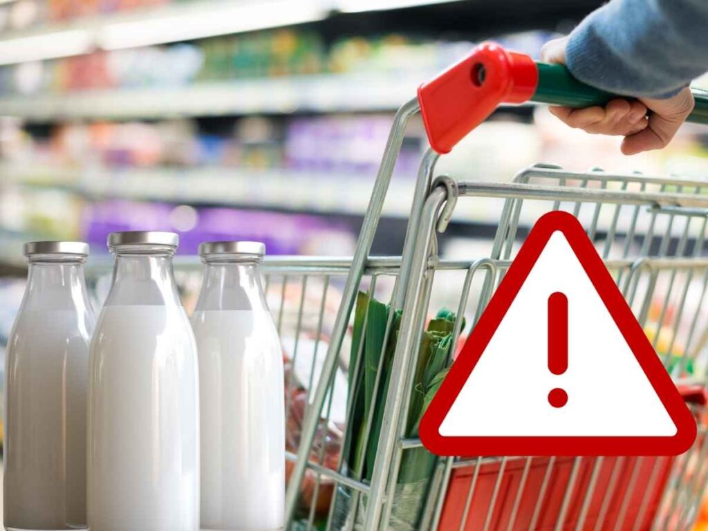 Supermercato bottiglie latte simbolo attenzione