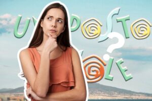 donna che pensa su sfondo logo un posto al sole