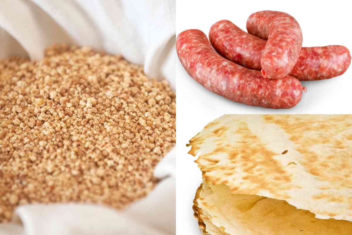Fregola, pane carasau e salsicce
