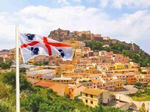 sfondo città Sardegna e bandiera