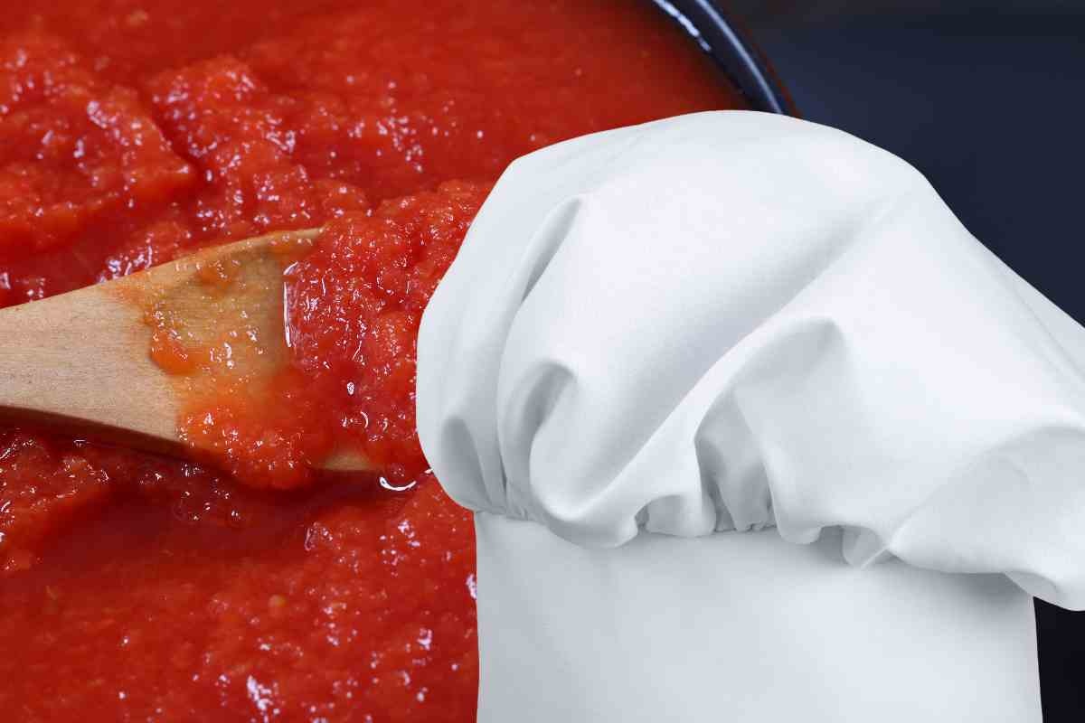 Pomodori in pentola e cappello da chef