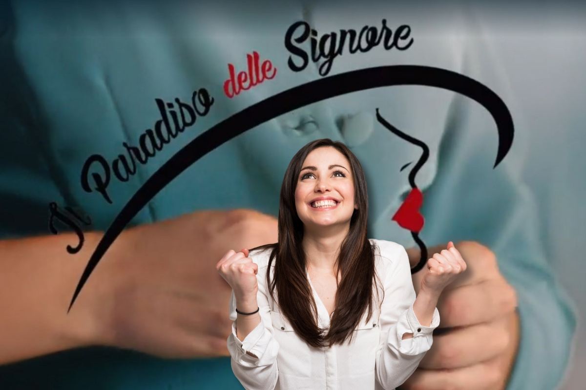 Il Paradiso delle Signore logo e donna felice