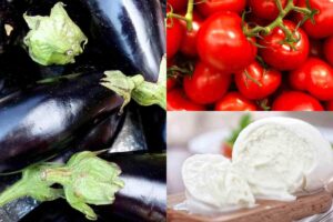 Melanzane, pomodori e mozzarella