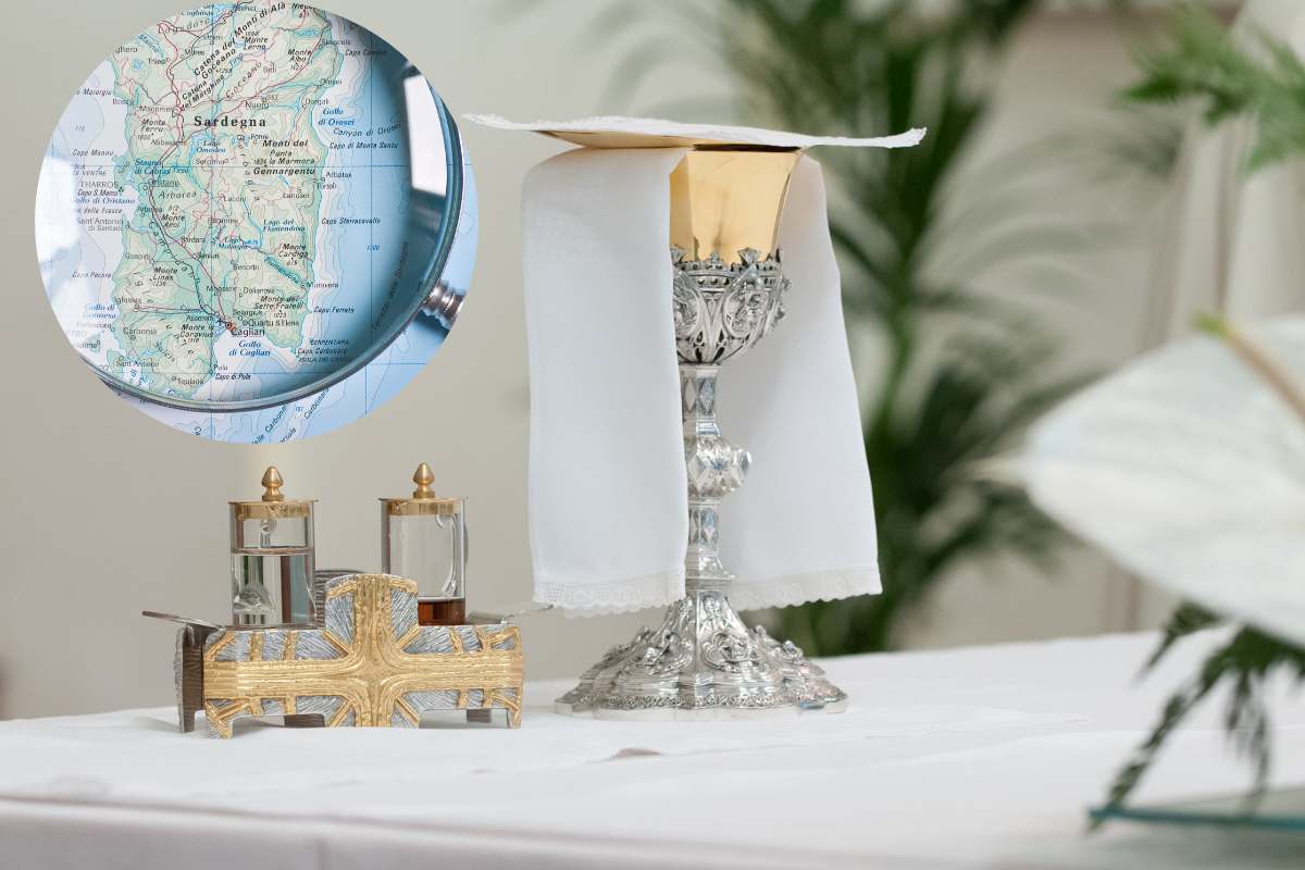 altare di una chiesa e mappa sardegna