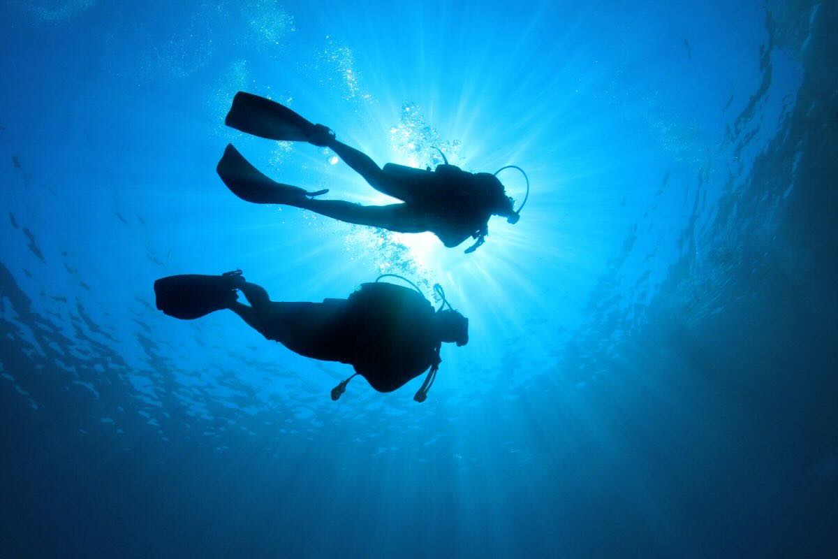 Due persone immerse in acqua con attrezzatura da sub